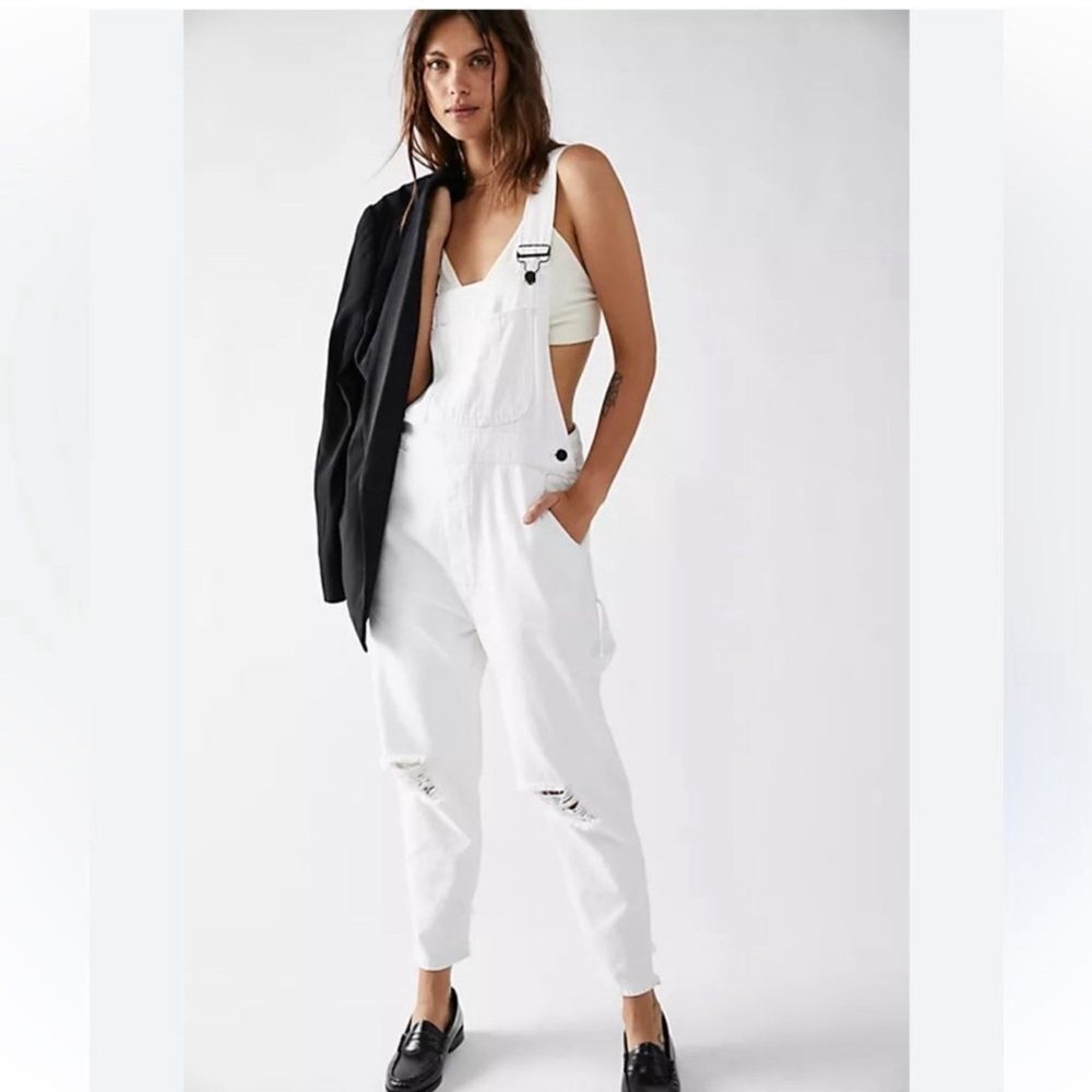 Free People X Sandrine NWT Rose white dust distressed overalls - small ($200)